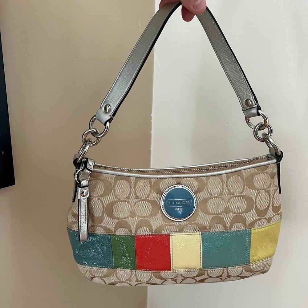 Y2K 2000s Coach Rainbow patch Stripe Sig Cs Monogram Baguette Shoulder/Handbag